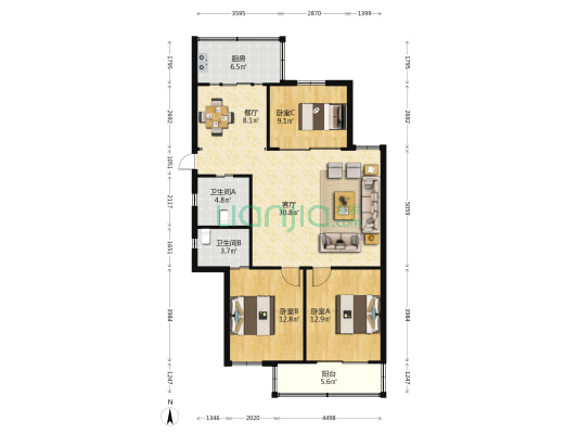 外经贸委环保路13号单位宿舍 3室2厅2卫 126平方