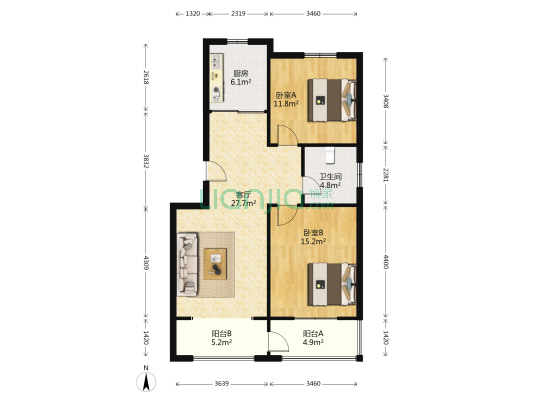 琴诺尚德苑 2室1厅1卫 89平方