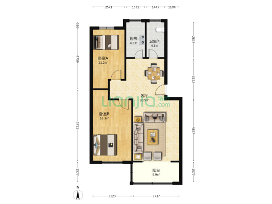 文豪小区 2室1厅1卫 88平方