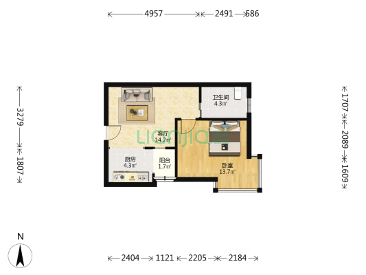 国际明佳城 1室1厅1卫 54平方
