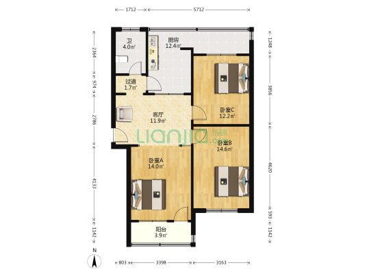 水巷子小区 3室1厅1卫 82平方