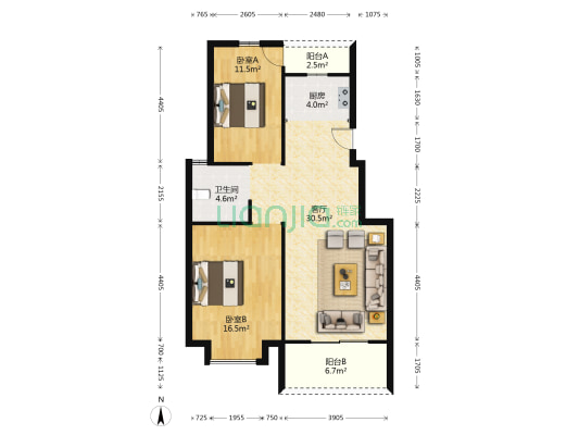 宏鑫佳苑 2室1厅1卫 91平方