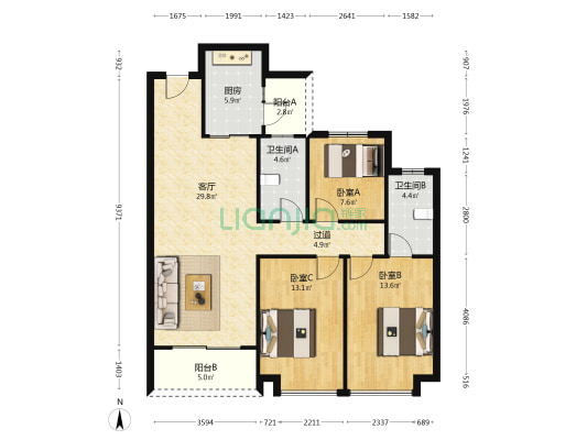 中交·凤鸣东方 3室1厅2卫 114平方