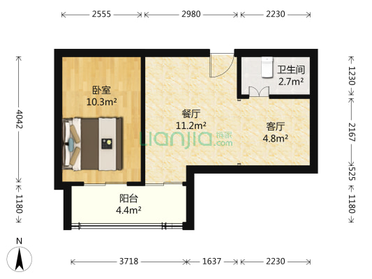 星辰园(公寓) 1室2厅1卫 65平方