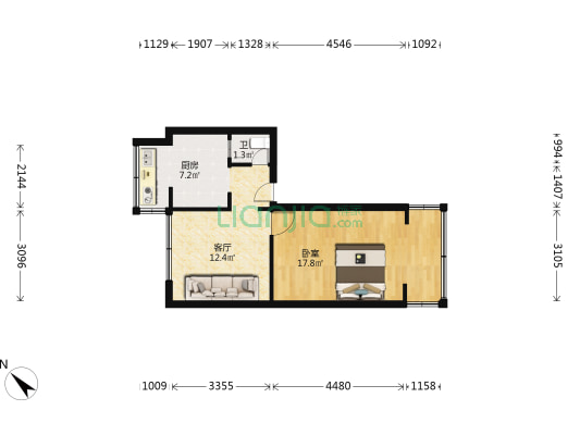 茶店子横街5号 1室1厅1卫 45平方