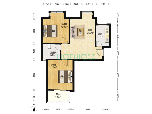 和谐嘉园北苑 2室1厅1卫 86平方