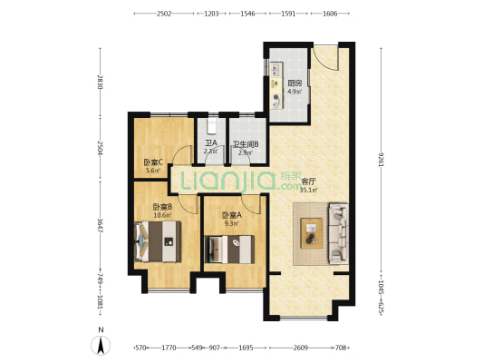 金地未来云著 3室1厅2卫 102平方