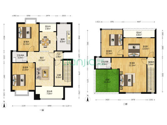 北部桂庭 5室1厅2卫 148平方