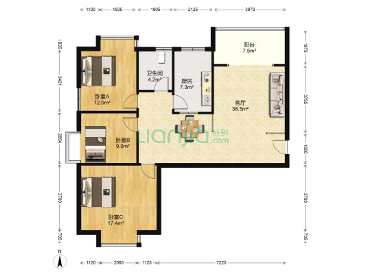 克拉城 3室1厅1卫 125平方