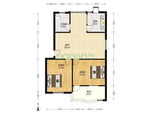 蔡甸大街190号 2室1厅1卫 83平方