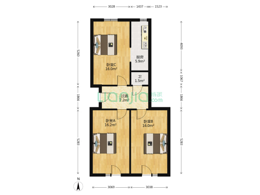 广安街省二建宿舍 3室0厅1卫 90平方