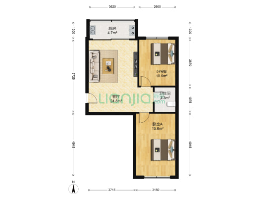 金海嘉园 2室1厅1卫 74平方