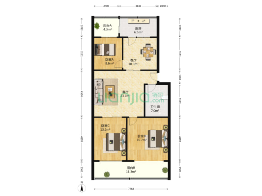 炸子市街22号院 3室2厅1卫 120平方