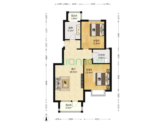 金色漫香林一期 2室1厅1卫 87平方