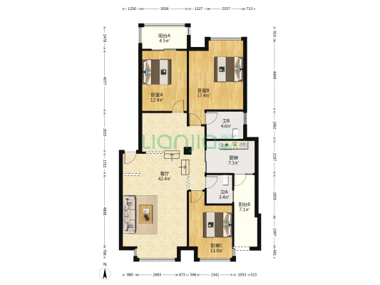 汇乐花城 3室1厅2卫 125平方
