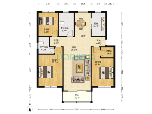 五支弄小区 3室1厅2卫 127平方