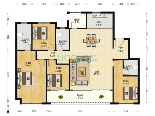 龙湖·舜山府 4室1厅3卫 180平方