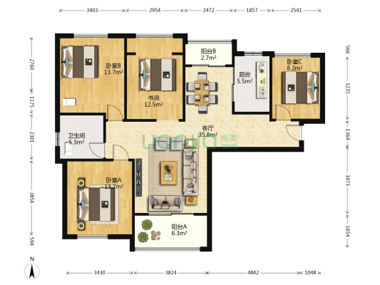 湘熙水郡 4室1厅1卫 125平方