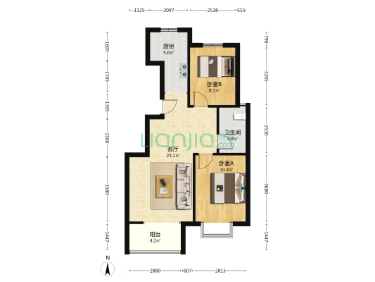 房本满二 有地下室 高楼层 采光无遮挡-户型图