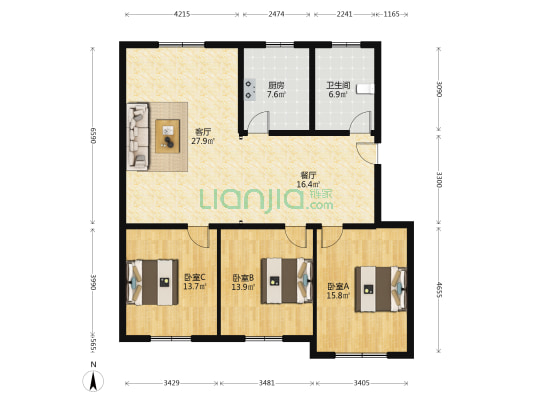 安轻路和谐苑 3室2厅1卫 128平方