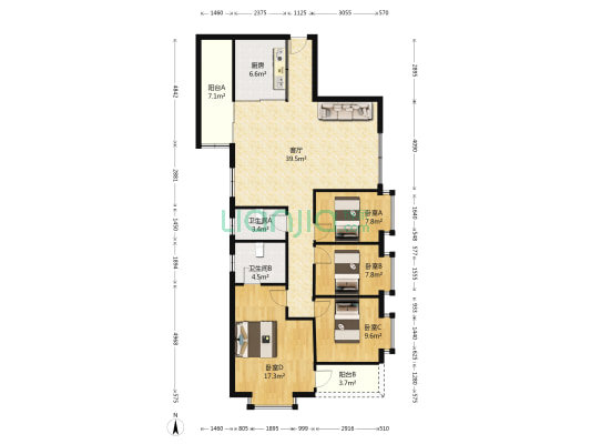 华宇大厦 4室1厅2卫 136平方