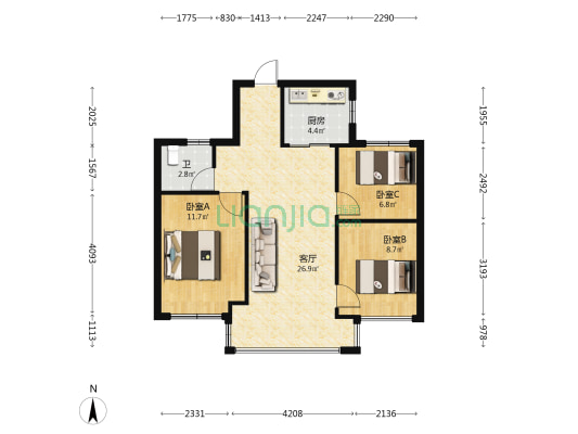 世茂远洋东江湾悦境 3室1厅1卫 78平方