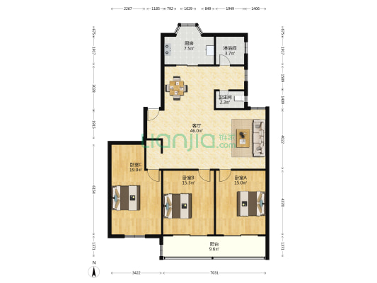 板桥南巷住宅区 3室1厅2卫 140平方