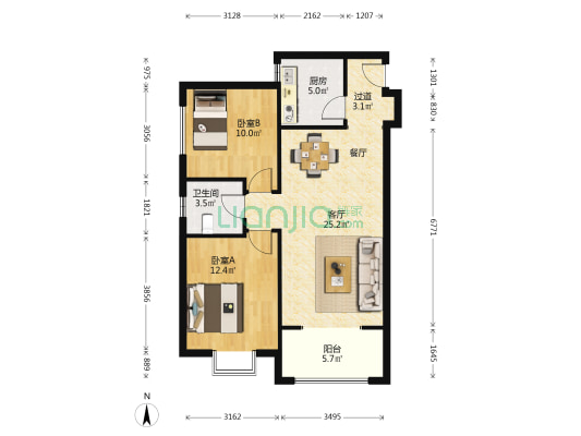 太奥广场住宅南区 2室1厅1卫 79平方