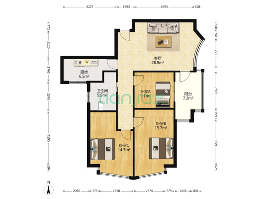 碧湖蓝庭 3室1厅1卫 110平方