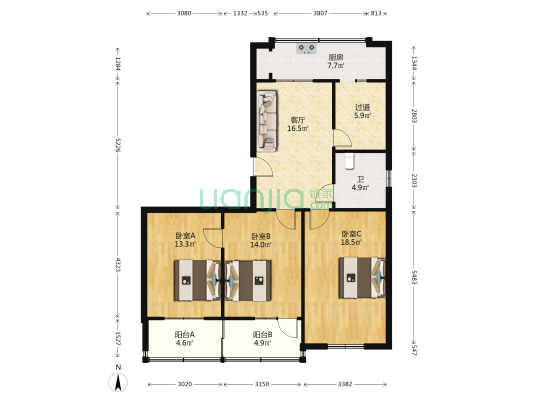 天明路20号院 3室1厅1卫 115平方