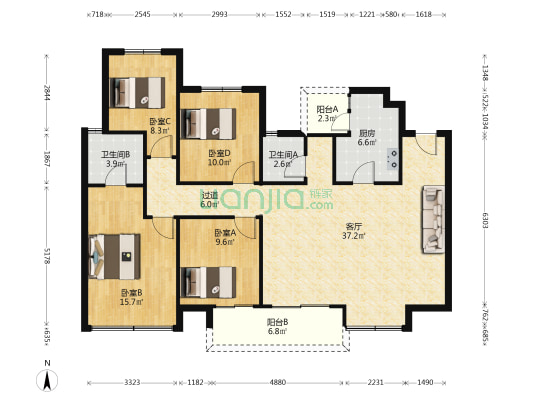 广汇御园二期A区 4室1厅2卫 133平方