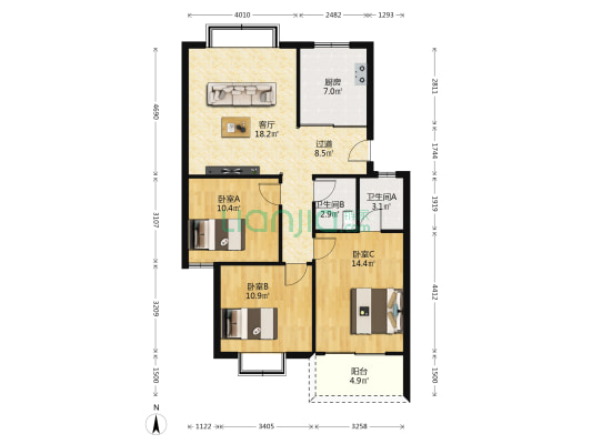 拱苑小区东区 3室1厅2卫 95平方