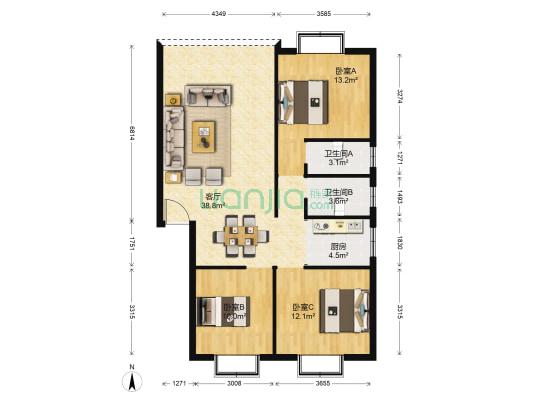 水口龙湖十路8号 3室1厅2卫 105平方