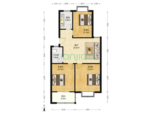 响水湾西社区8号院 3室1厅1卫 91平方
