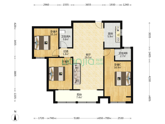 汉和赢臺 3室1厅2卫 126平方