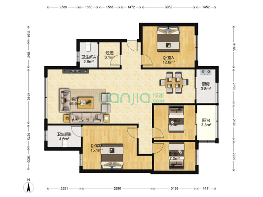 石龙路1159号 4室1厅2卫 124平方