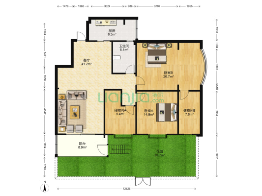 名士公馆 2室1厅1卫 142平方