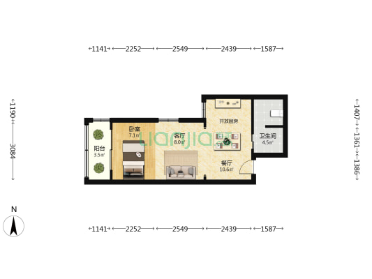 碧园数码文化城 1室2厅1卫 49平方