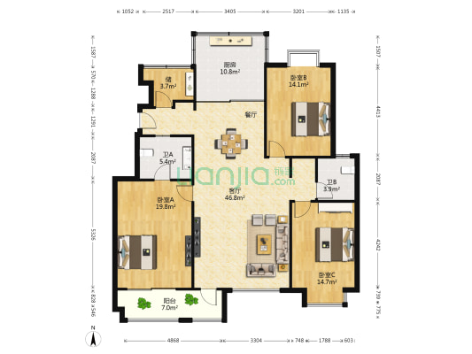 凯美怡和 3室1厅2卫 143平方