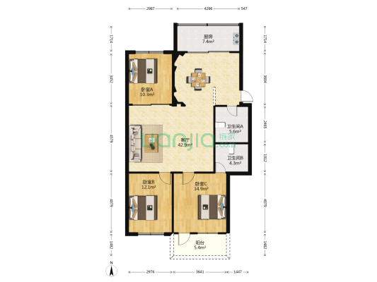 省国税宿舍 3室1厅2卫 123平方