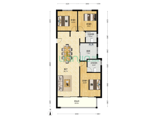 保利云上 3室1厅2卫 126平方