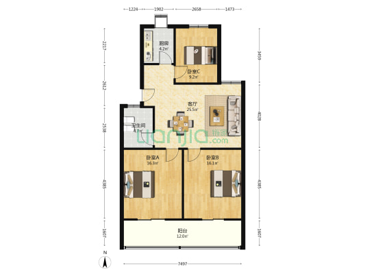 农机小区 3室1厅1卫 107平方
