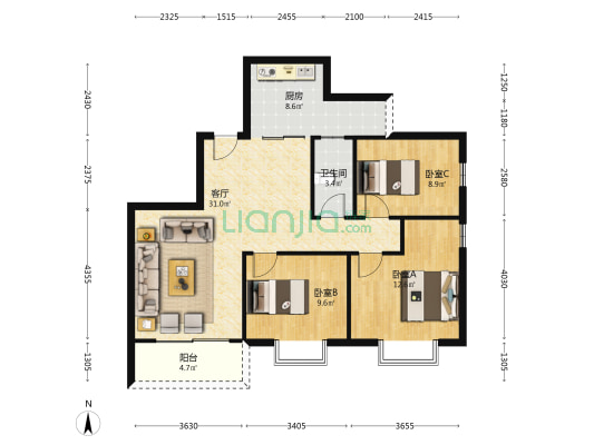 高新雅居 3室1厅1卫 97平方