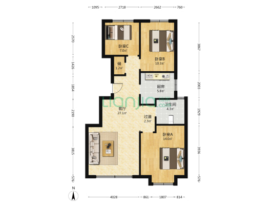 天住君山府 3室1厅1卫 95平方