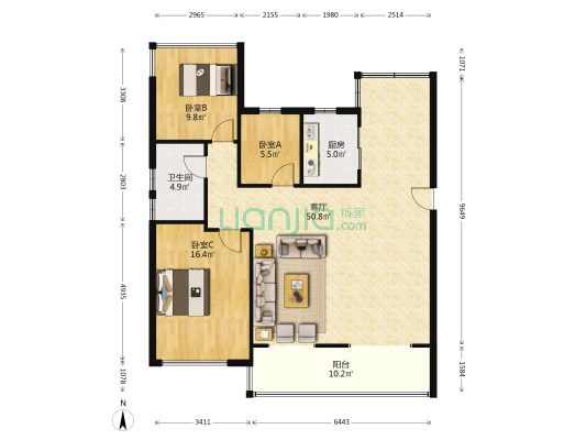 琥珀东华府东苑 3室1厅1卫 132平方