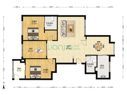 东方商务广场 3室1厅2卫 155平方