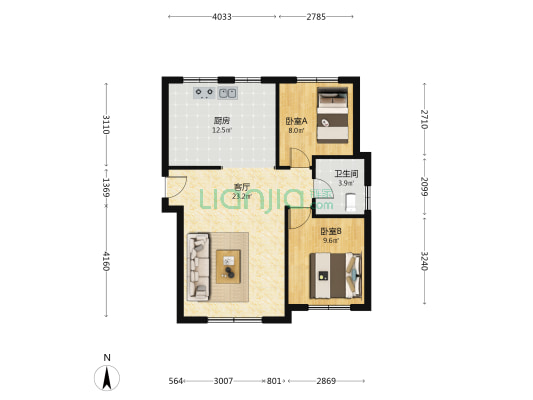 瑞铭园三区 2室1厅1卫 93平方