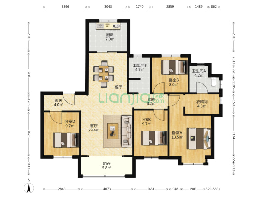鲁商中央公馆 4室1厅2卫 147平方