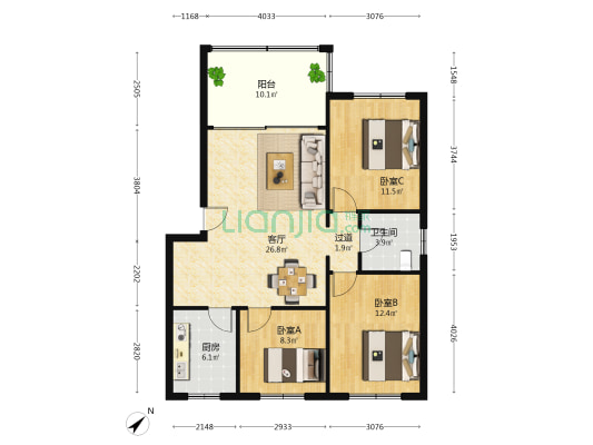 簇锦南路45号 3室1厅1卫 97平方