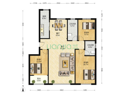 金庆桂花园 3室2厅2卫 140平方